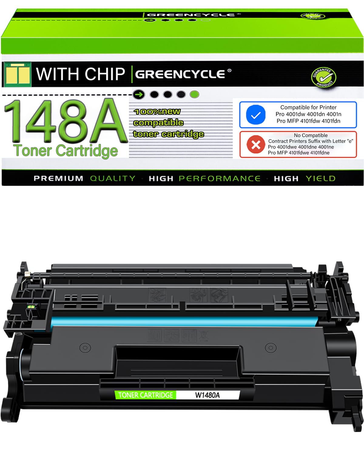 greencycle 148A with Chip W1480A Toner Cartridge Replacement Compatible for HP 148A Black Toner Cartridge Work with Laser Jet Pro 4001dw 4001dn 4001n