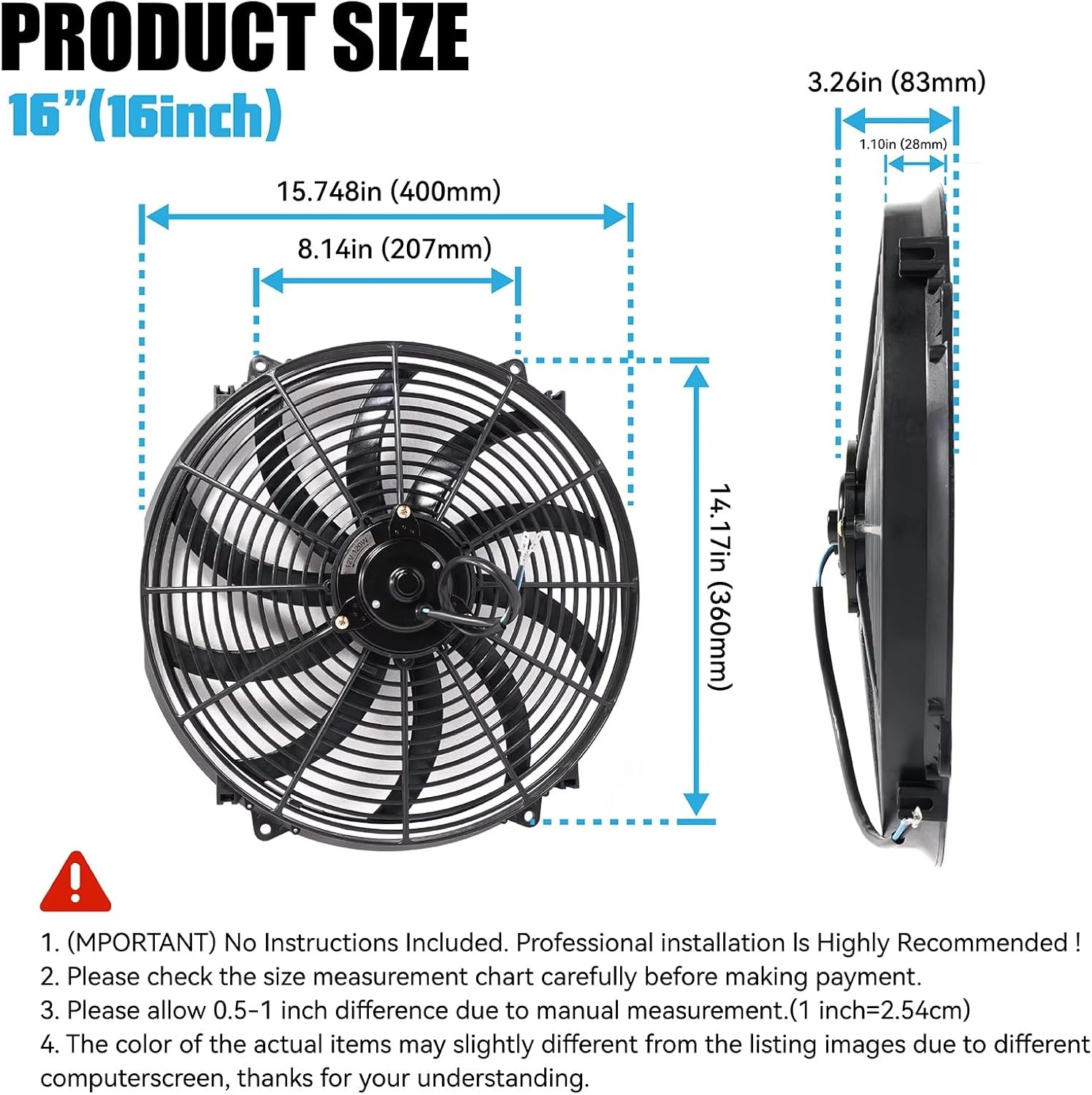 自動車ラジエーター冷却ファン 16インチ 120W 高出力メインエンジン冷却ファン 電動自動車エンジンラジエーター冷却ファン 12V