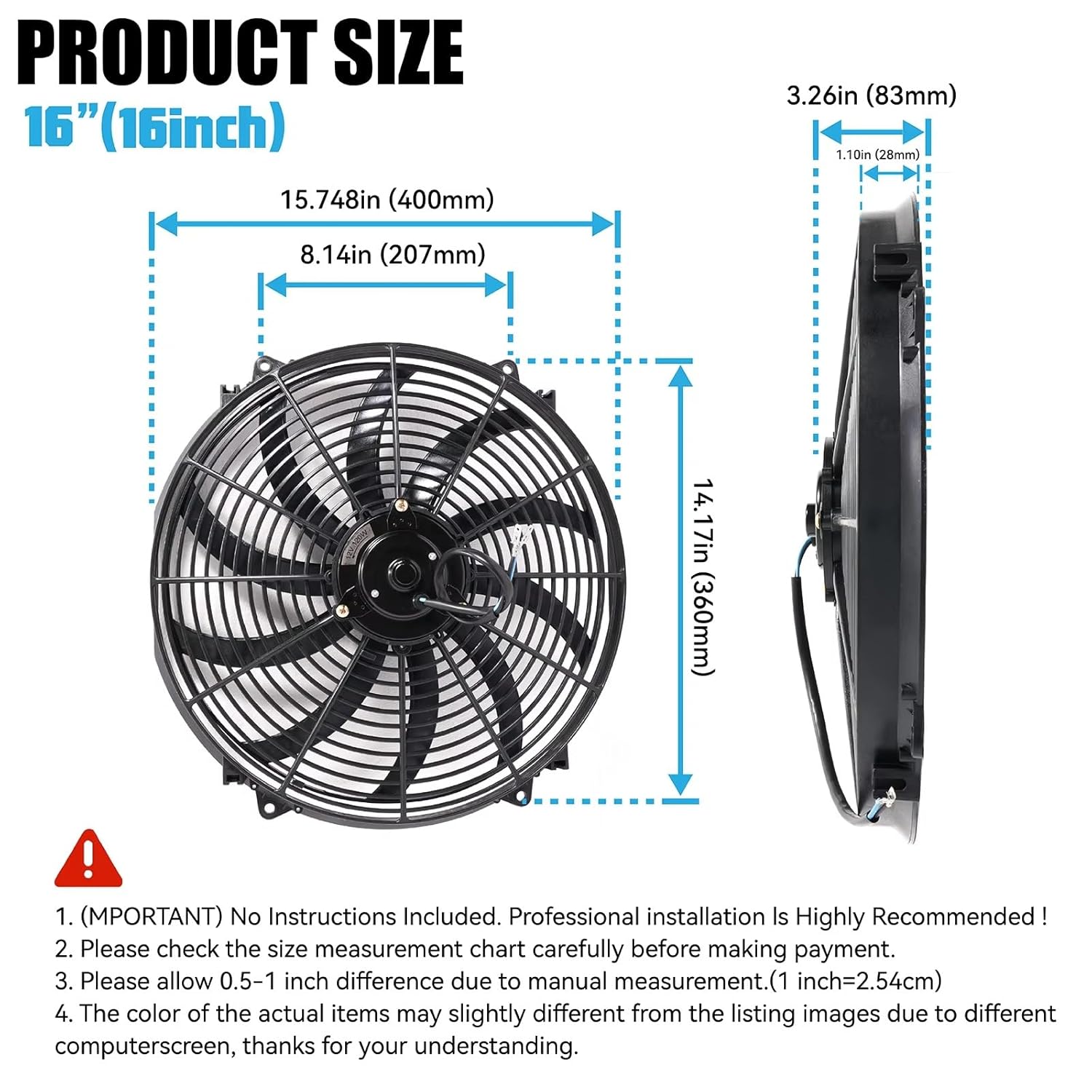 Engine Cooling Fan Mount Kit for Racing Car 16'' Push/Pull 12V 120W Electric Radiator Intercooler Slim Fan Engine Cooling System Accessories