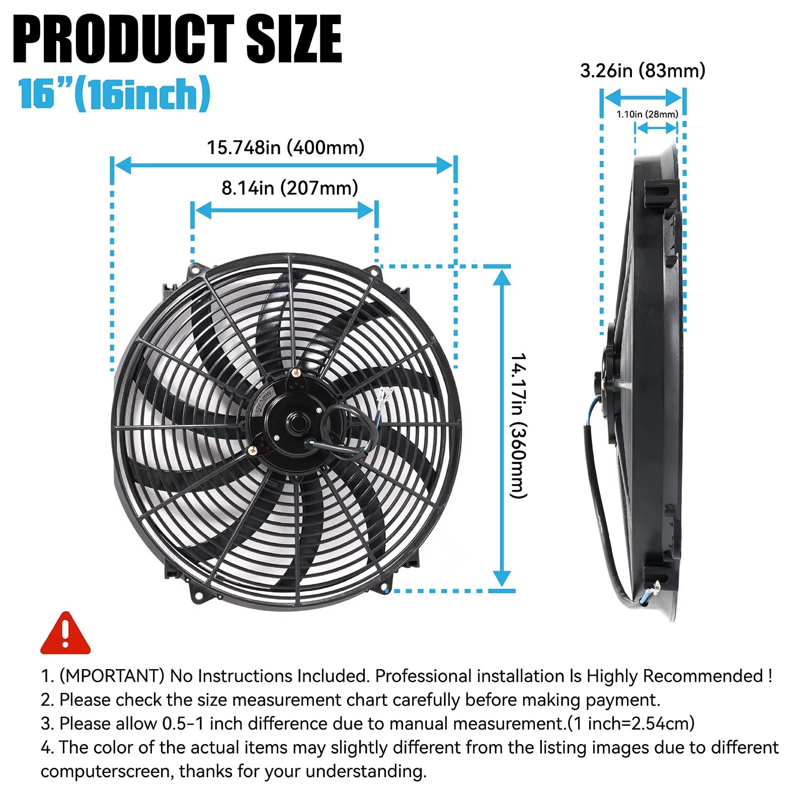 Auto Da Per Corsa 16 '' Push/Pull 12V 120W Radiatore Elettrico Intercooler Ventola Sottile Di Raffreddamento Del Motore Accessori Auto Elettrico Radiatore Per Auto