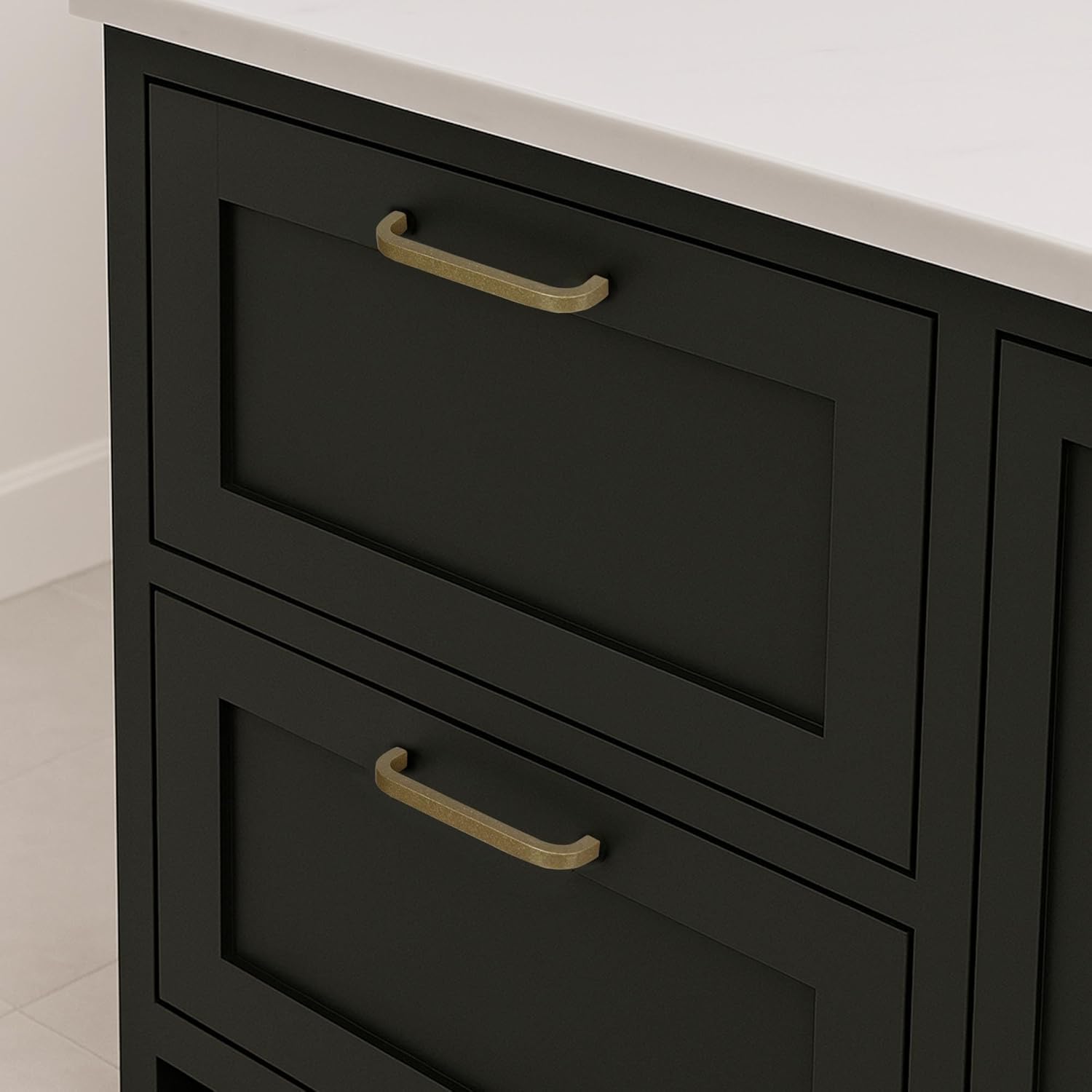 QOGRISUN 4 Pack Solid Brass Cabinet Pulls, Antique Brass Drawer Handles, 6-1/4 Inch Hole Center for Kitchen Cabinets, Dresser, Cupboard & Furniture Hardware, Heavy Duty, Modern Vintage Style