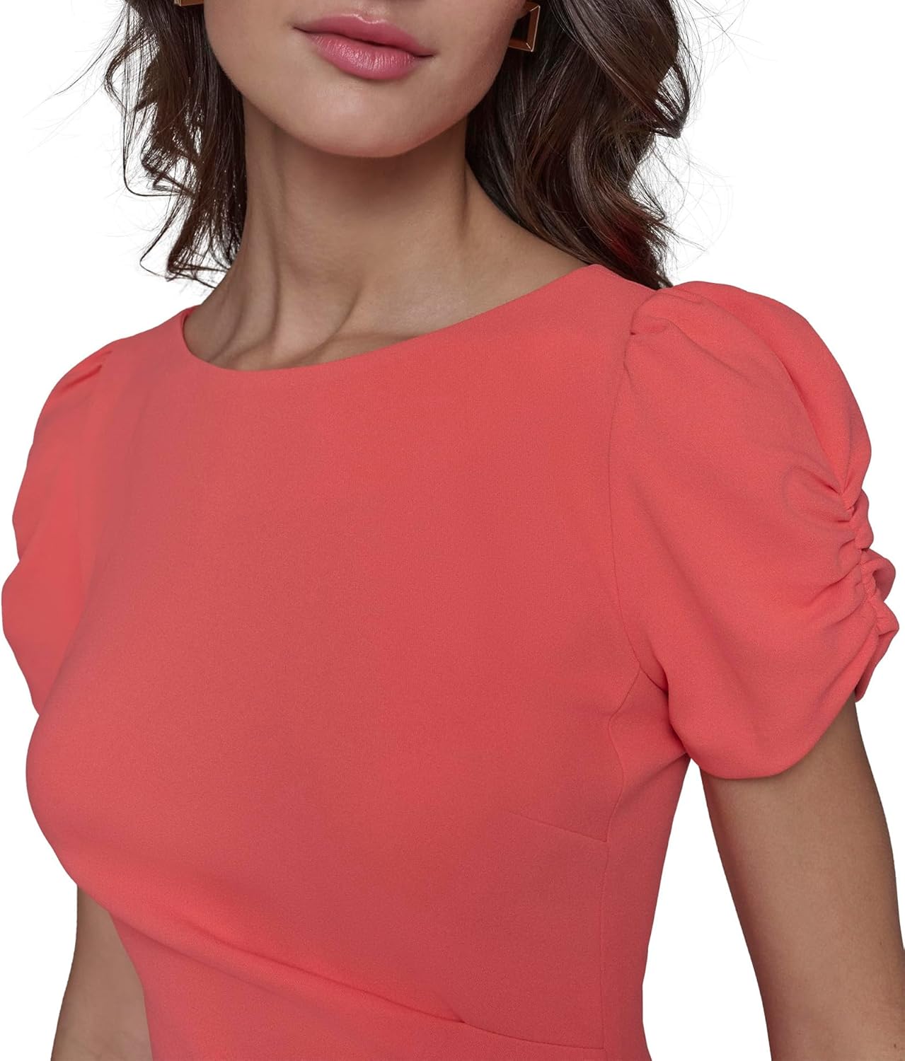 Karl Lagerfeld Womens Short Ruched Sleeve Jewel Neck Sheath Mini Dress - Image 5