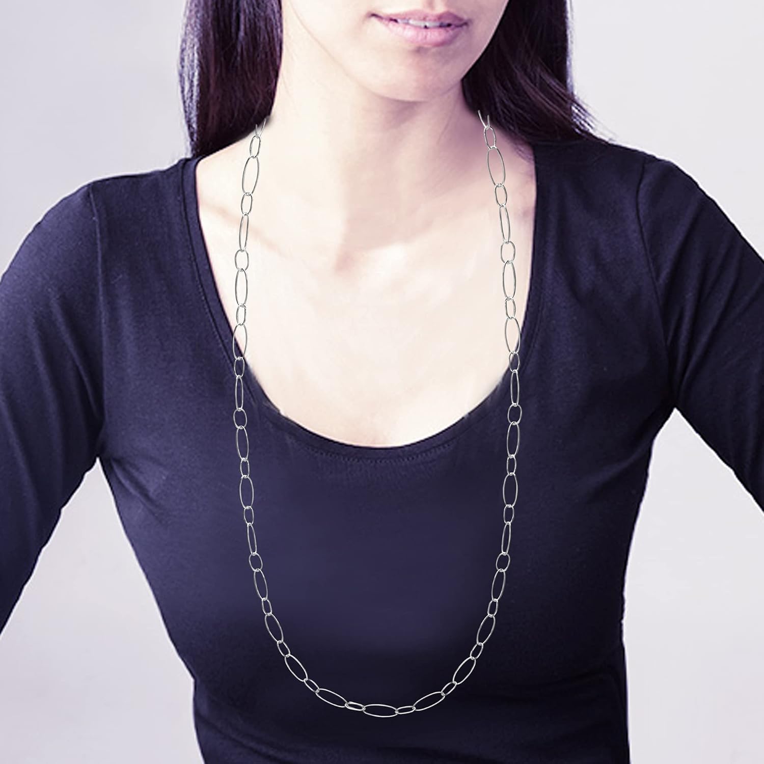 LeCalla 925 Sterling Silver Necklace Big Link 6.5MM 7MM Handmade Italian Paperclip Link Chain Necklace for Women, Made in Italy (18, 20, 24, 36 Inches)