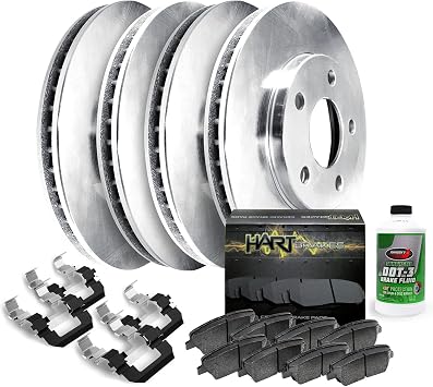 Hart Brakes Front Rear Brakes and Rotors Kit |Front Rear Brake Pads| Brake Rotors and Pads| Semi Metallic Brake Pads and Rotors| Hardware Kit - RBBC.80015.42