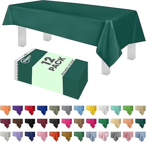 Mantel de plástico de alta calidad - 54 in. x 108 pulgadas. Grandipity - Mantel rectangular (6 y 12 unidades), Verde oscuro