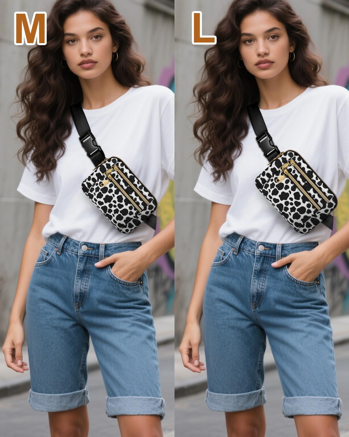 Capolo Fanny Packs for Women Fashion Waist Packs Bag with Adjustable Strap and 4 Zipper Pockets Waterproof Everywhere Crossbody Belt Bag for Workout Running Travelling(Cow Print) - Image 2