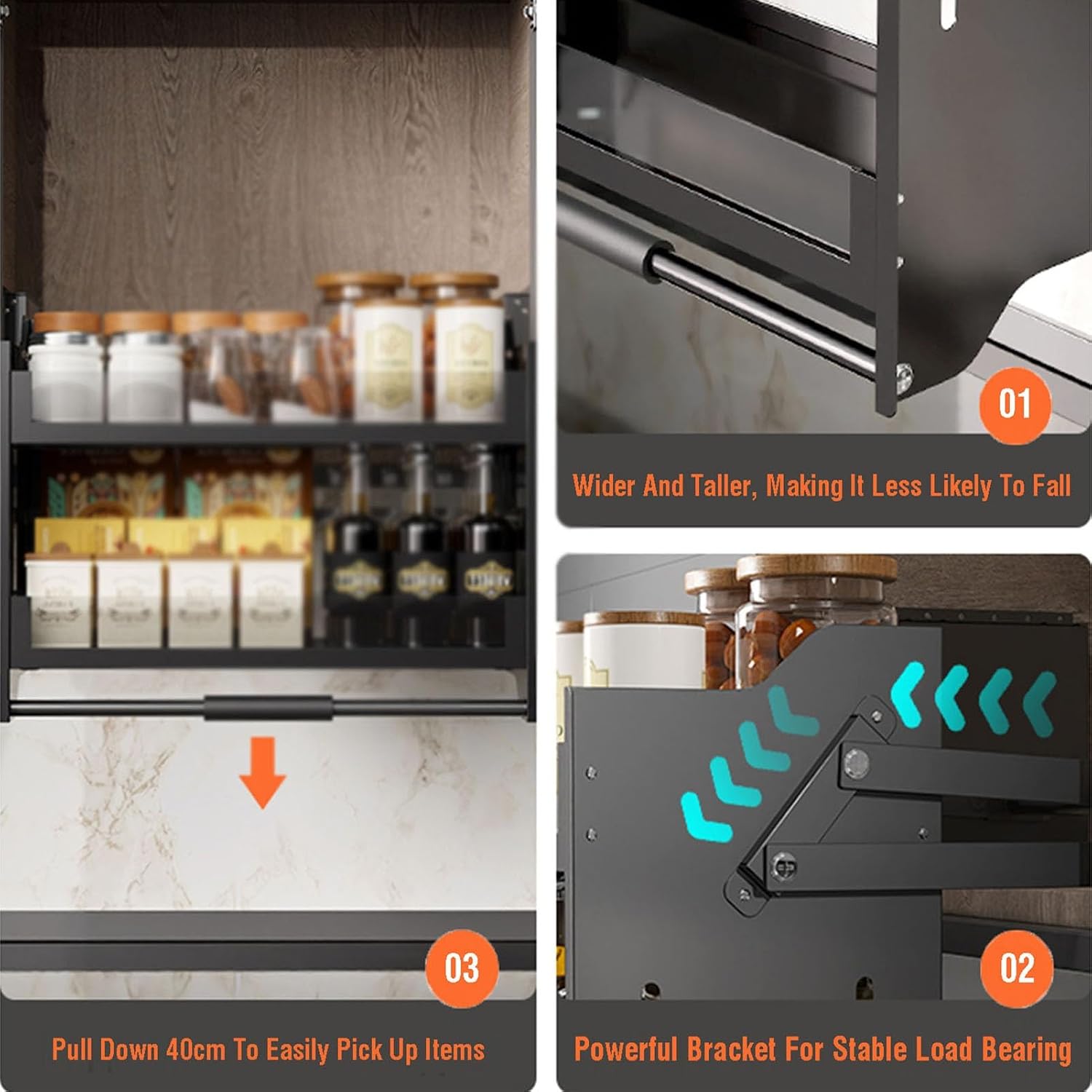 Upper Lower Buffer High Cabinet Open Door Seasoning Basket,Pull-Out Cabinet Organizer Pull-Down Shelves,for Home Bar Cafe(500mm)