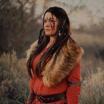 L'VOW Viking Fur Collar Faux Fur Shawl Shoulder Fur Wrap Scarf Women Halloween Barbarian Cosplay Costume Accessory