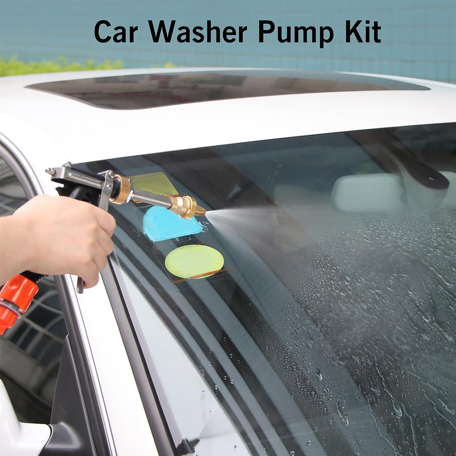 ALLOMN Nettoyeur haute pression 12 V pour voiture, kit de pompe de lavage de voiture 100 W, machine de nettoyage portable, pompe à eau, pistolet pulvérisateur à gâchette, kit de lavage pour voitures