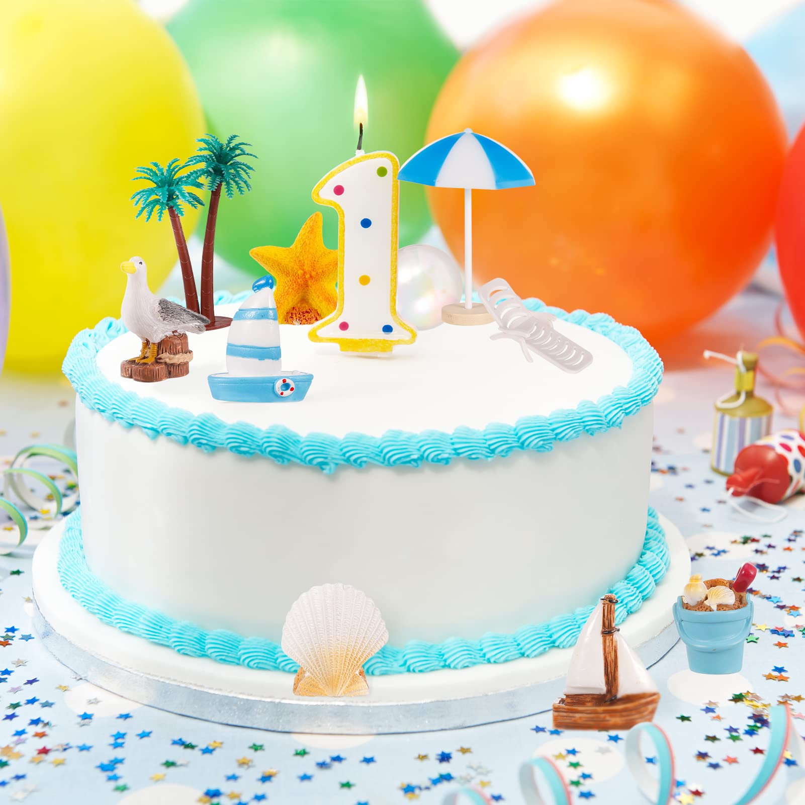 15-tlg. Tortenaufsatz-Set „Sommer Am Strand“ – Palmen, Sonnenschirme, Stühle Aus Kunstharz Für Kuchen & Cupcakes