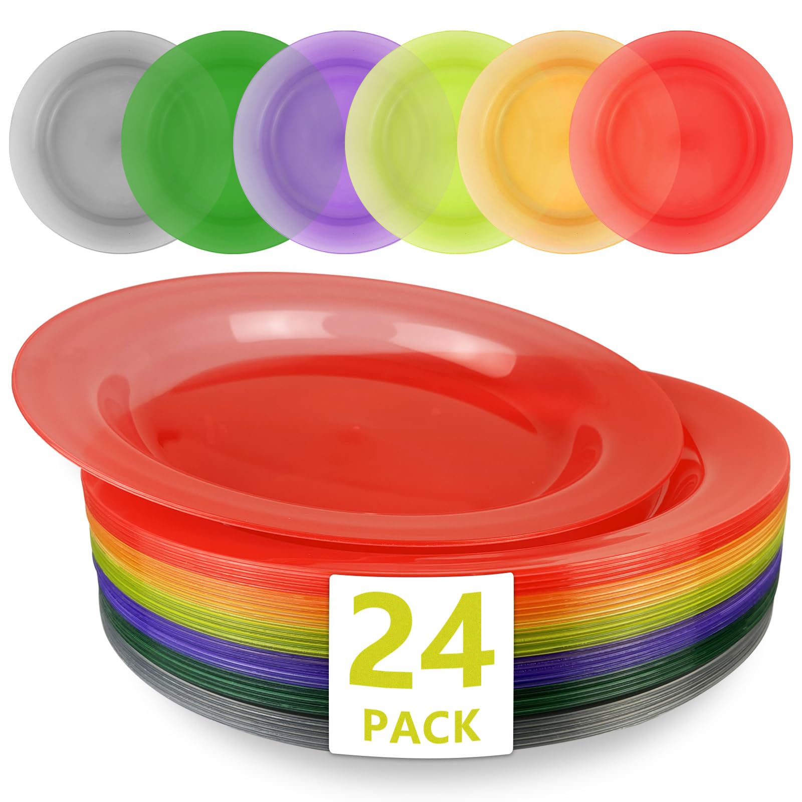 WAIZHIUA 24Pcs Reusable Plastic Plates Set, 10 Inch/25cm Unbreakable Dinner Plates, Microwave & Dishwasher Safe
