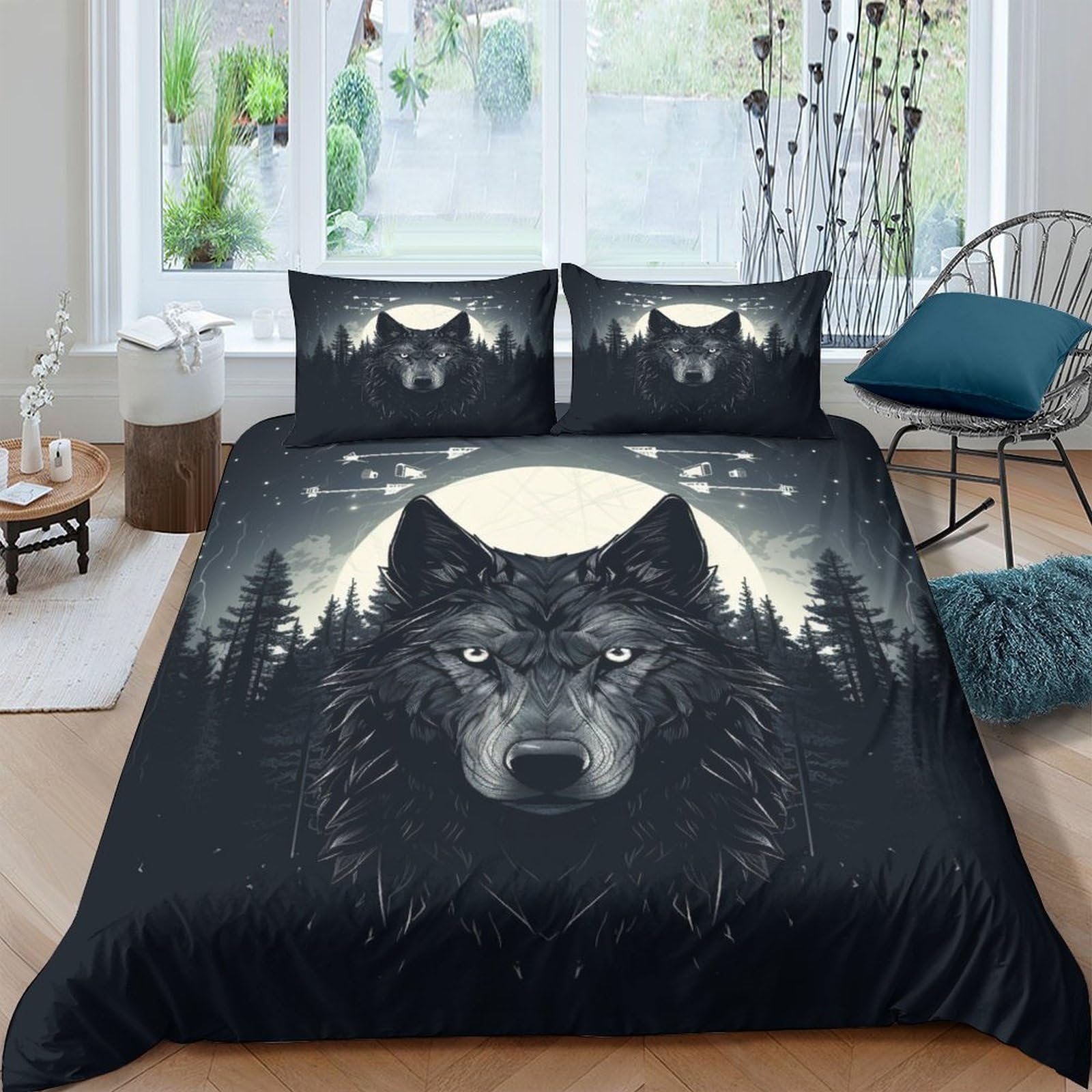 Housse de couette loup imprimé 3D parure de lit microfibre douce