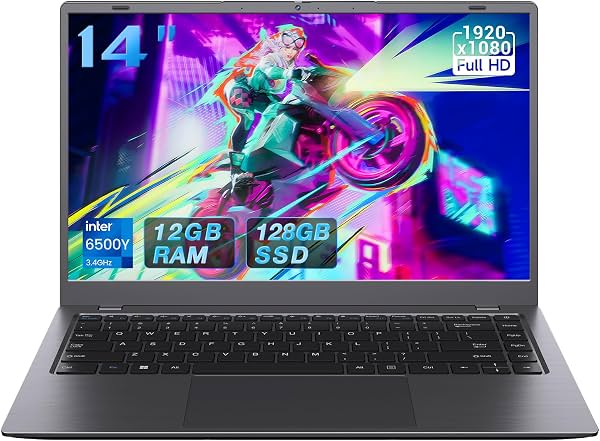 Computadora portátil 2026, 12GB RAM, 128GB SSD, procesador Pentium Gold 6500Y (supera a Pentium, hasta 3.4GHz), pantalla 14" FHD IPS, WiFi, BT5, HDMI, Type-C, USB3.2, notebook para estudiantes y negocios