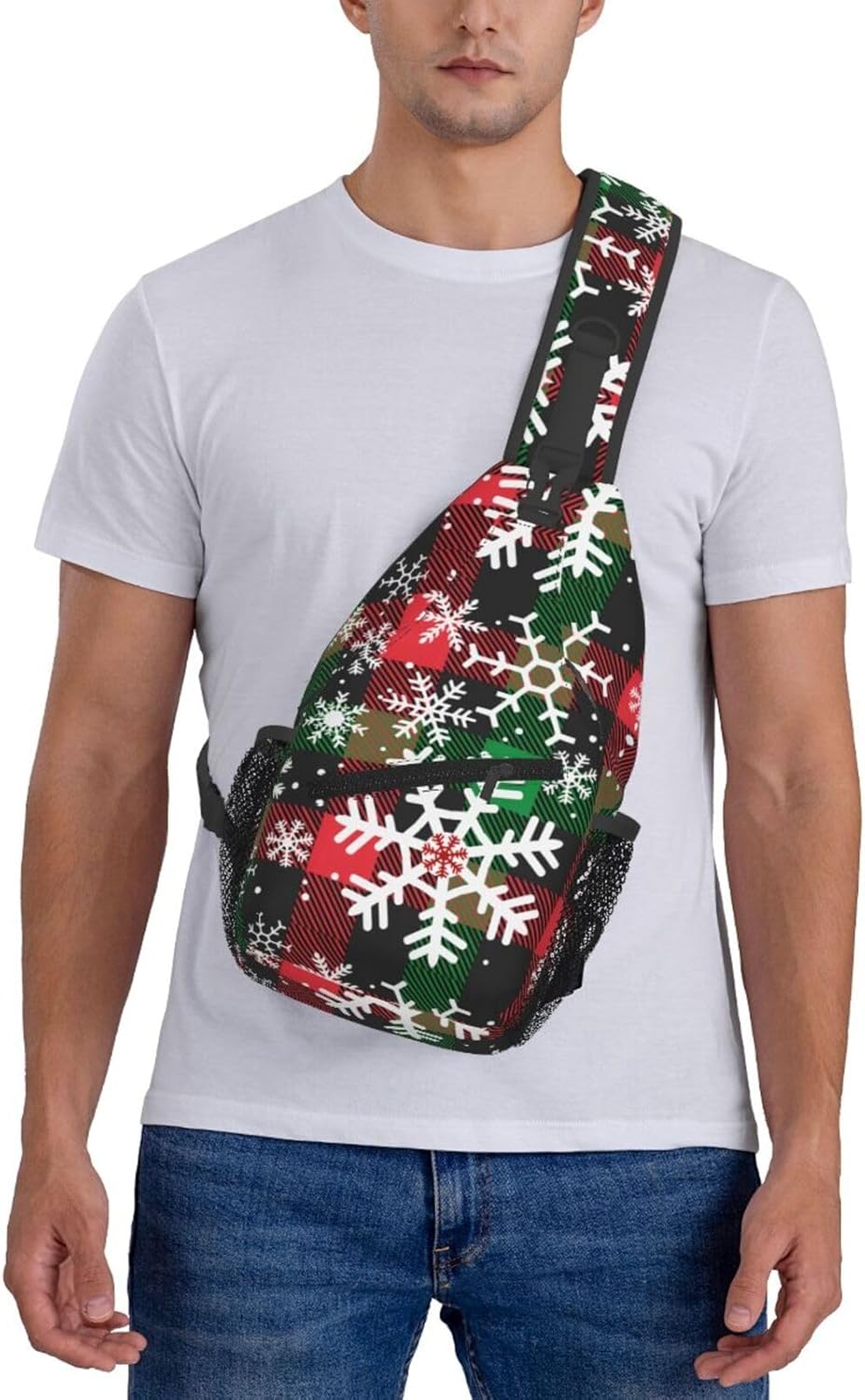 Christmas Crossbody Sling Bag For Women & Men - Adjustable Buffalo Plaid Chest Bag With Snowflakes - Shoulder Bag Sling Backpack Merry Xmas Daypack - Perfect Christmas Gifts