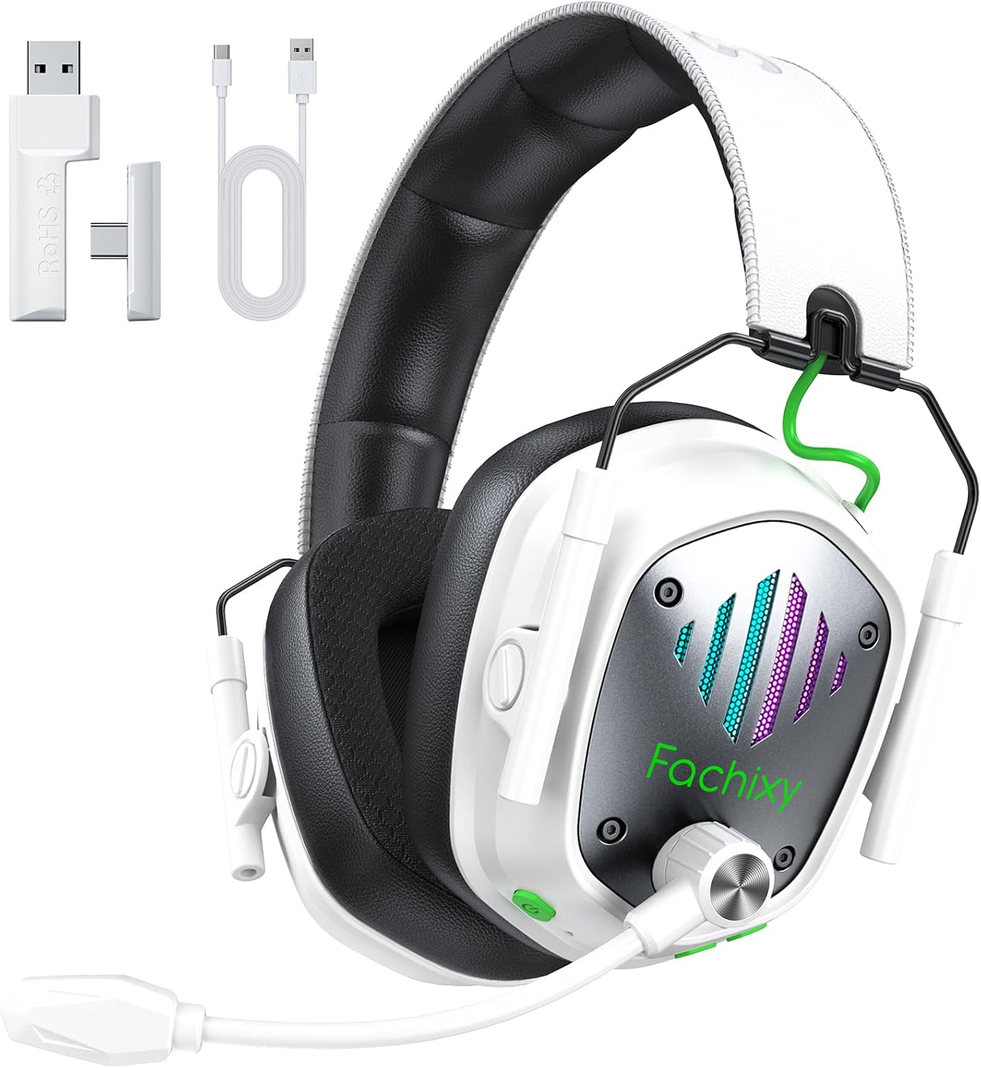 Wireless Gaming Headset for PS5, PS4, PC, Switch, 20ms Low Latency mit Mic | 2.4GHz USB/Type-C & Bluetooth 5.4, Up to 60-Hour Battery Life, Dynamic RGB Lighting, 50mm Titanium-Coated Drivers