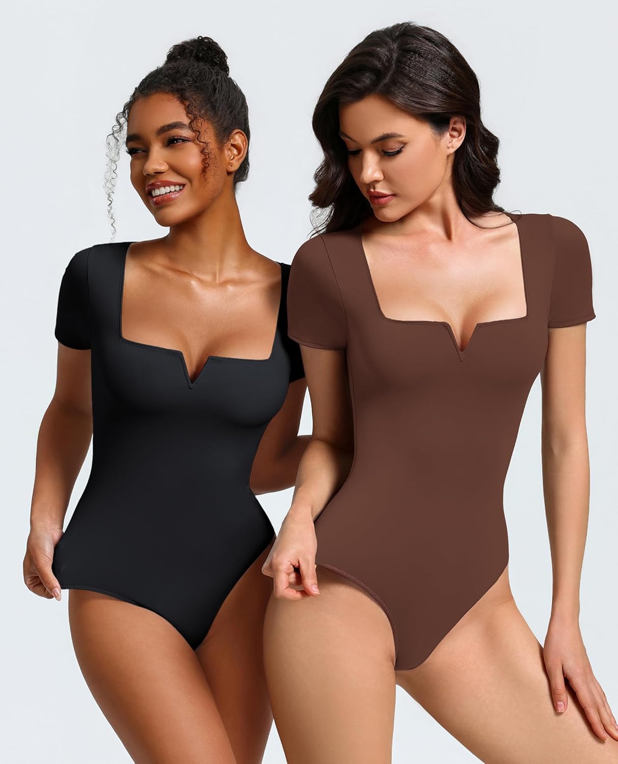 Avidlove Women's Short Sleeve Bodysuit Square Neck Body Suits One Piece T Shirt Summer Going Out Tops Date Outfits