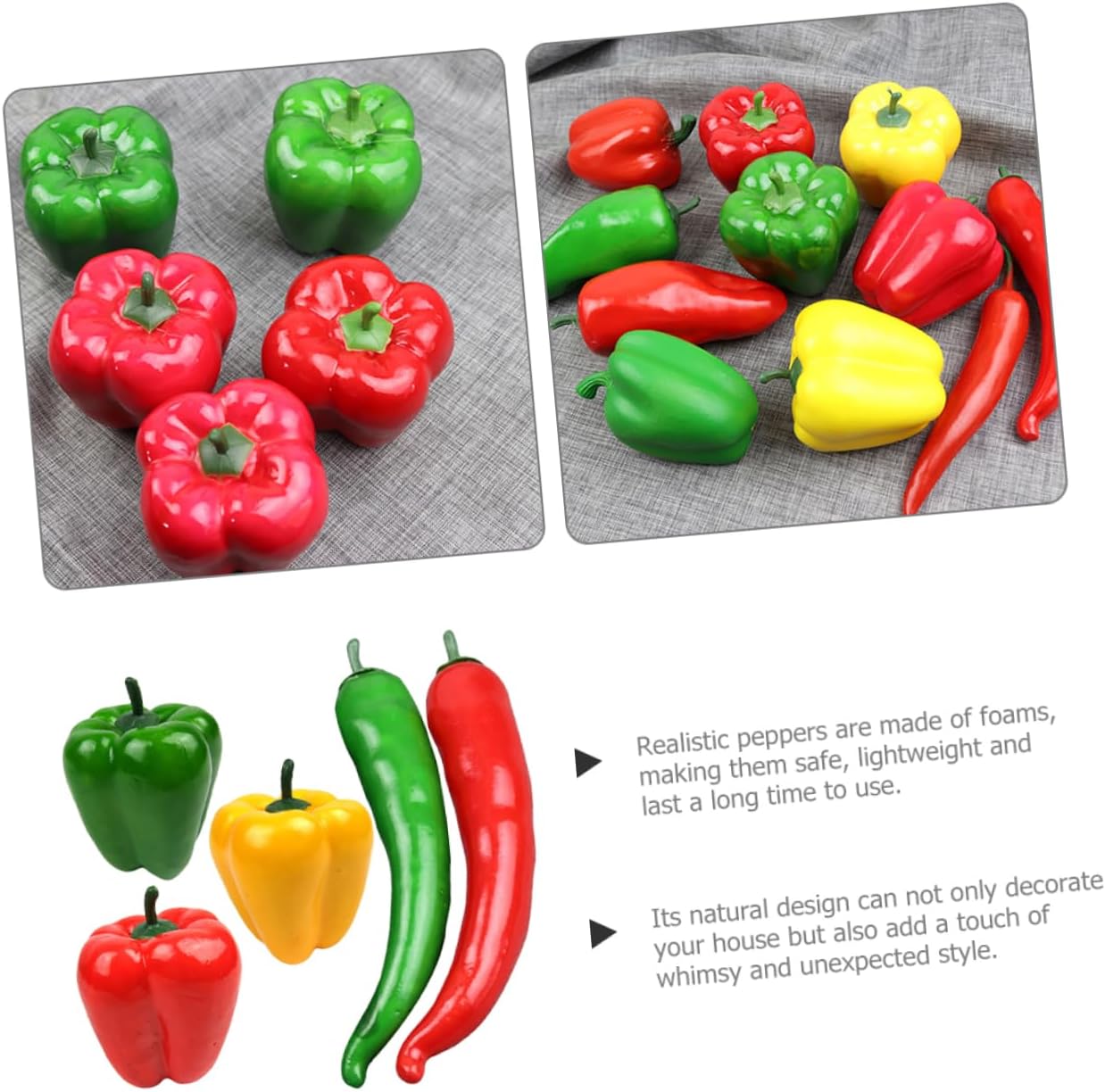 25pcs Lifelike Simulation Pepper Models for Home Decor and Photography Props Includes Yellow and Two Types of Chili Peppers Realistic Fake Vegetables for Kitchen and Exhibition