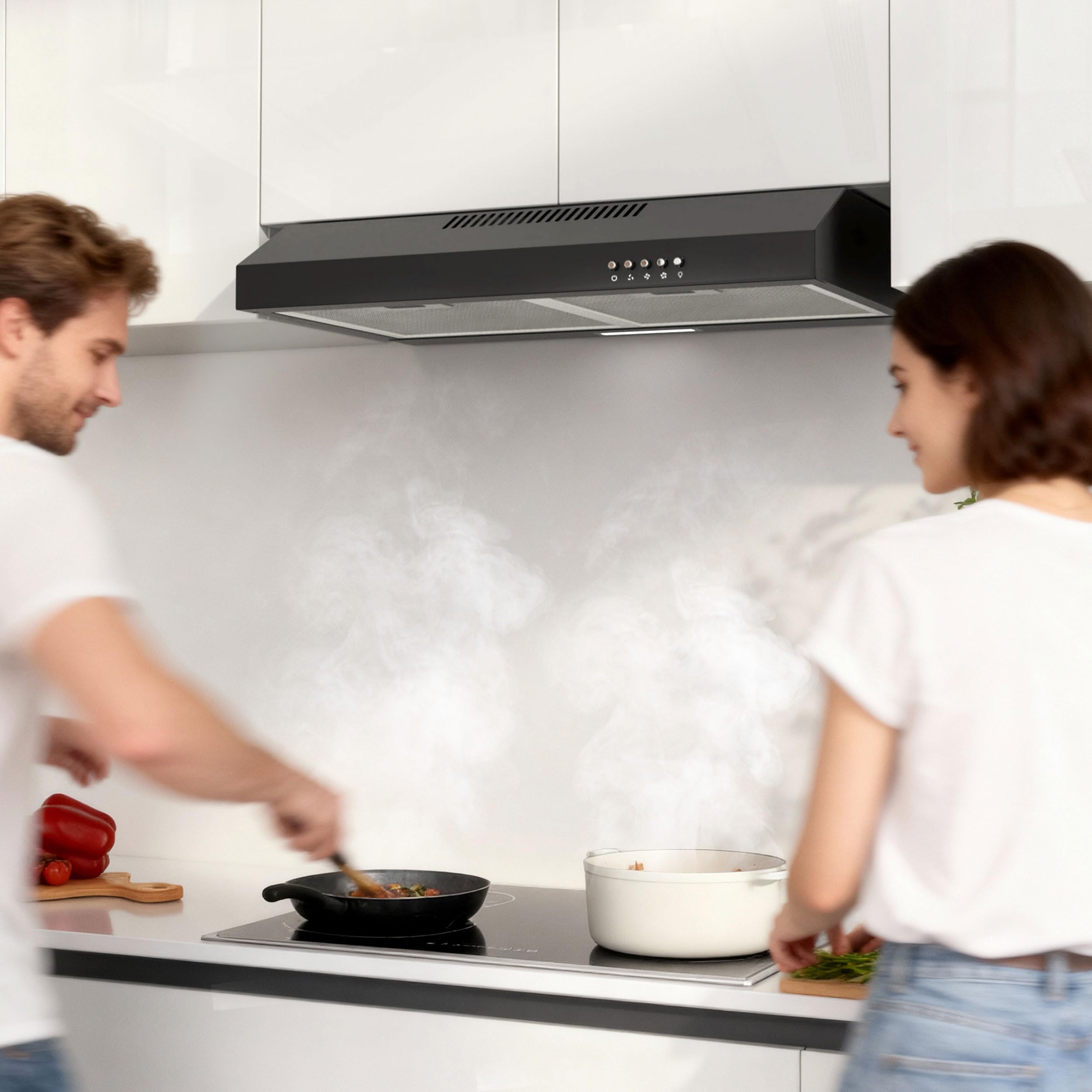 FIREGAS A+, cappa aspirante, 60 cm, scarico e ricircolo, 3 livelli di potenza, filtro al carbone incluso, silenzioso ed efficiente dal punto di vista energetico, illuminazione a LED, colore nero