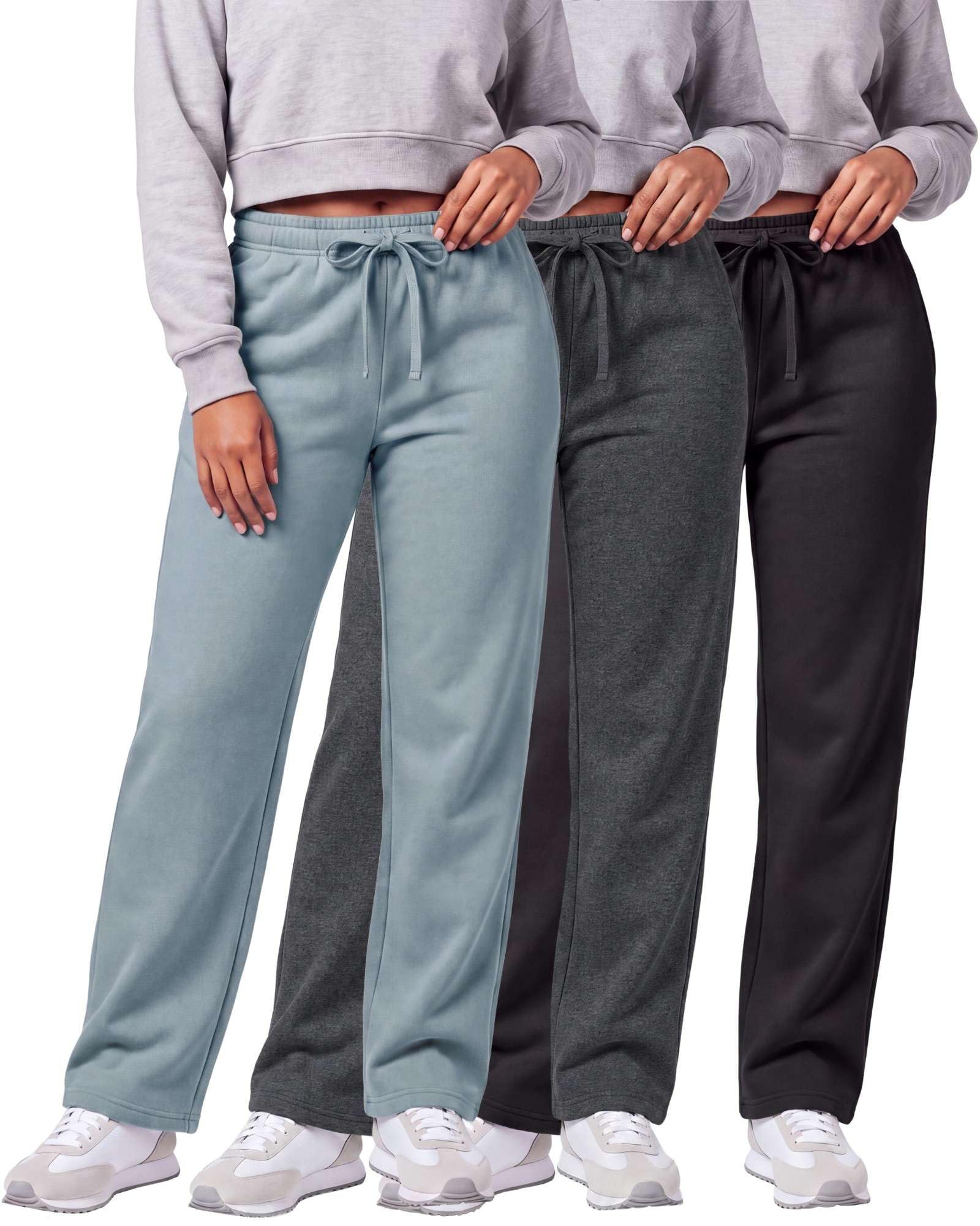 3 Pack Women's Fleece Sweatpants Open Bottom Lounge Sweats Workout Pockets