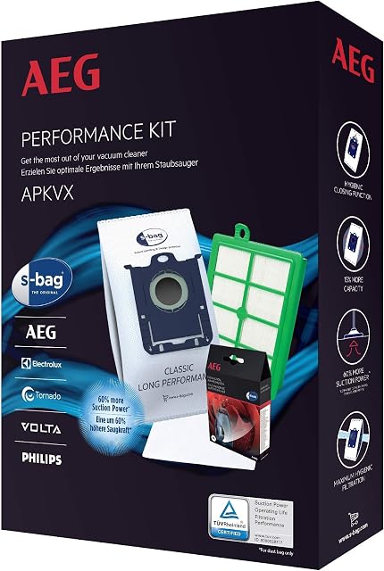 AEG APKVX s-Bag Advantage Set: 4x GR 201S Plus S-Filter AEF 12, Motor Filter AEF 54, S-Fresh Fragrance, Suitable for APF 61, VX 6-2, FC 8371 Black