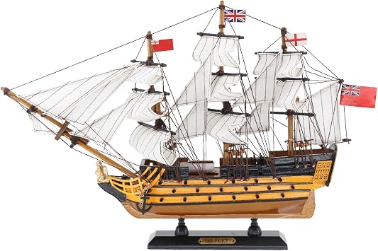 NAUTIMALL HMS Victory Model Ship, 15 inch Handcrafted Wooden Replica with Canvas Sails, Naval Warship Display Model V40