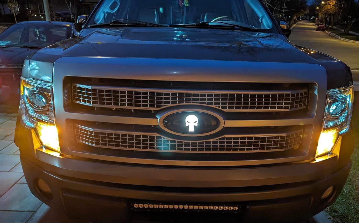 Illuminated Punisher Skull 9 Inch LED Light Car Front Grille Grill Emblem Light Tailgate Emblem Light for 04-14 F150 F250 F350, 11-14 Edge, 11-16 Explorer, 06-11 Ranger