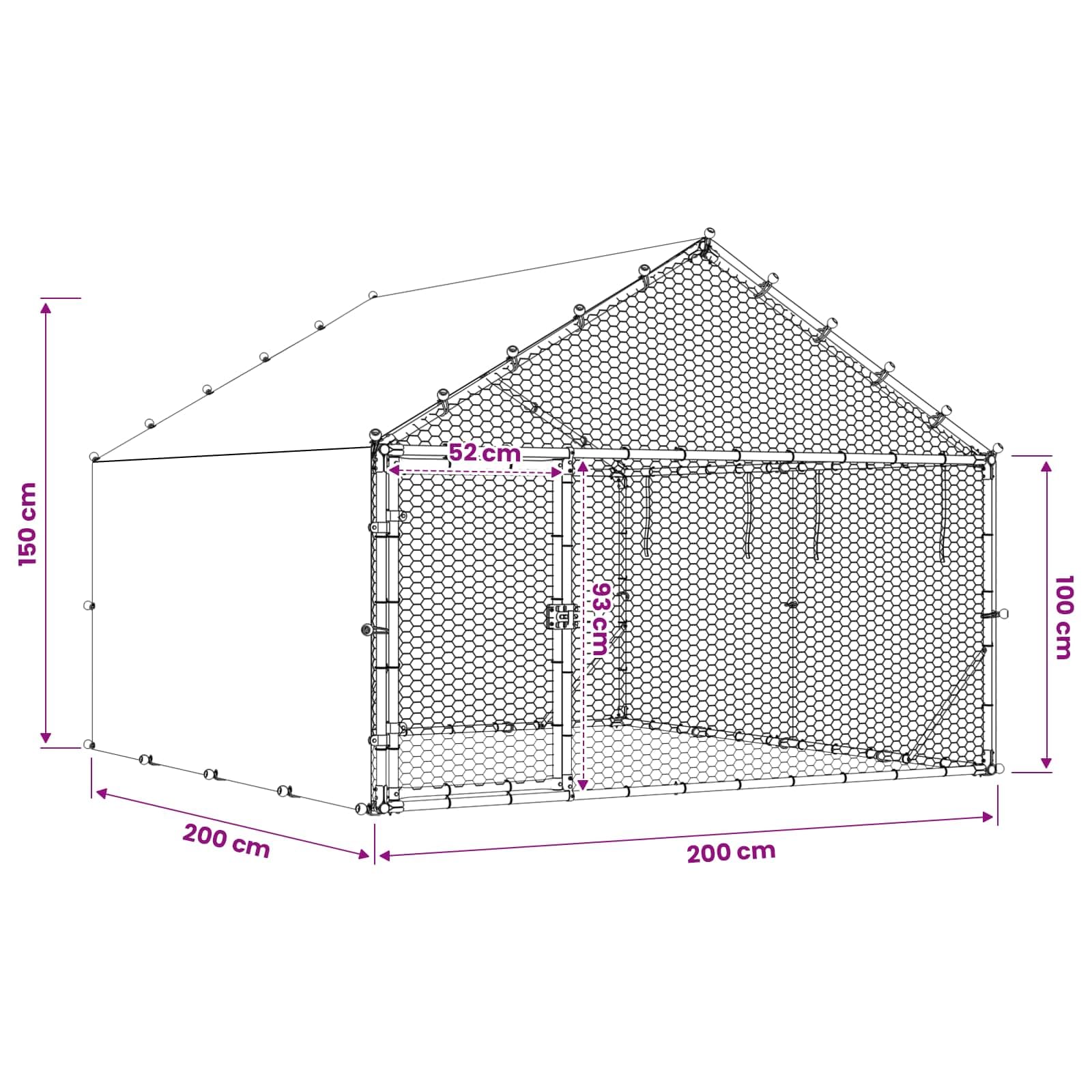 vidaXL Gallinero con techo plateado 200 x 200 x 150 cm, gallinero con puerta, acabado repelente al agua, resistente a la intemperie, espacioso, resistente recinto para animales, jaula resistente para