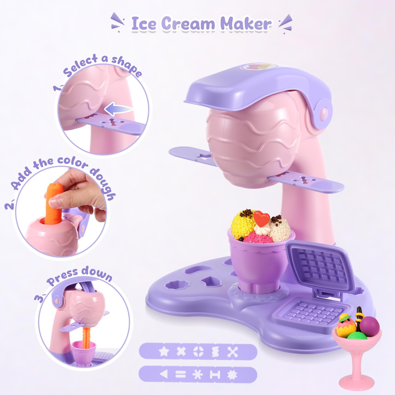 Yimomoyi 47 PCS Ice Cream Play Color Dough Set, Dough Accessories with Ice Cream Maker Machine, Kitchen Creations Pizza Color Dough Play Sets Deluxe Dough Tools Kit for Kids 3 years+ (B) - Image 2