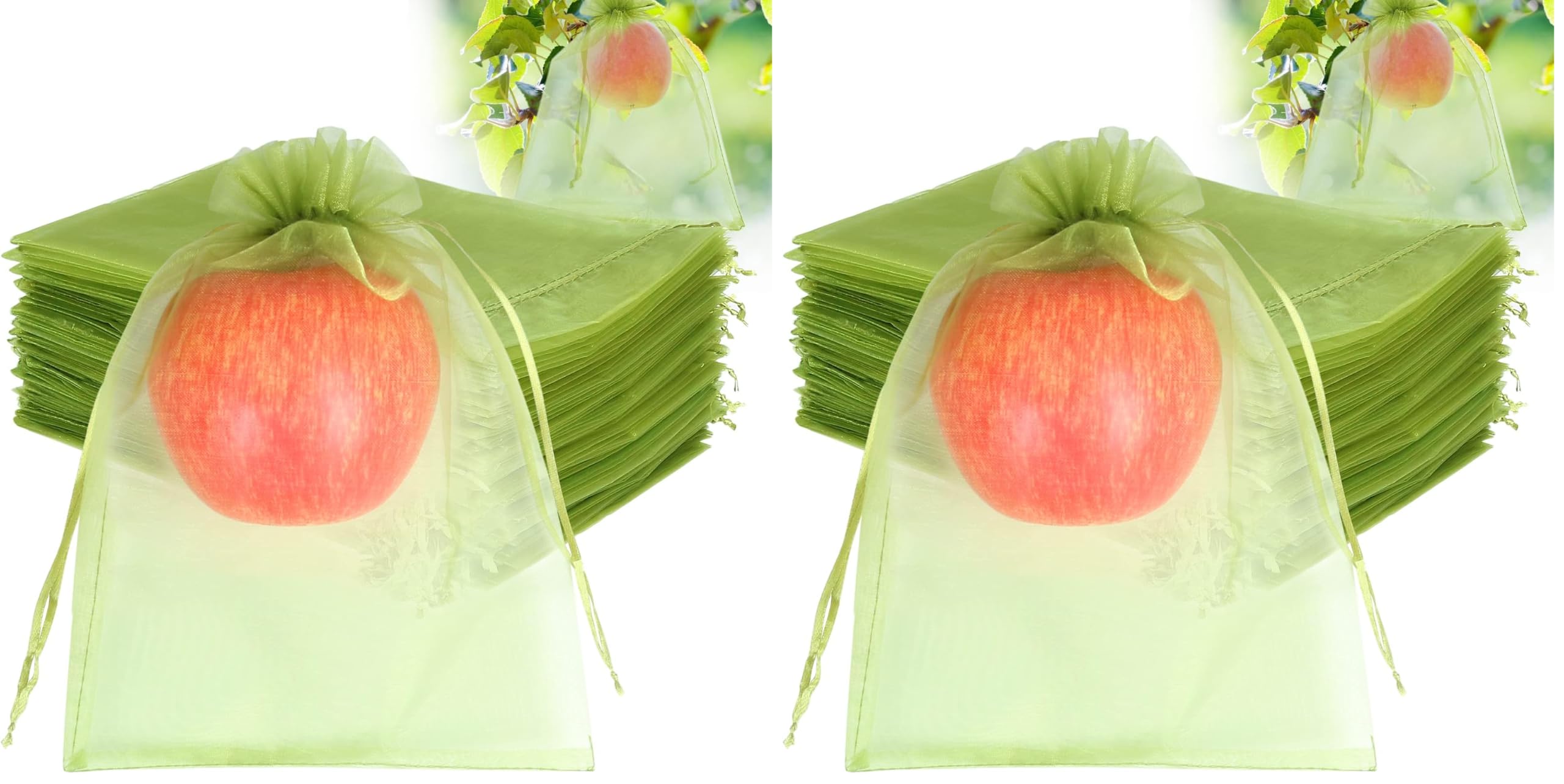 100pcs Fruit Protection Bags 6x9 inch, Green Netting Cover Bags Drawstring Mesh Fruit Protectors Pest Barrier for Tomato Mango Trees Veggies Garden (Pack of 2)
