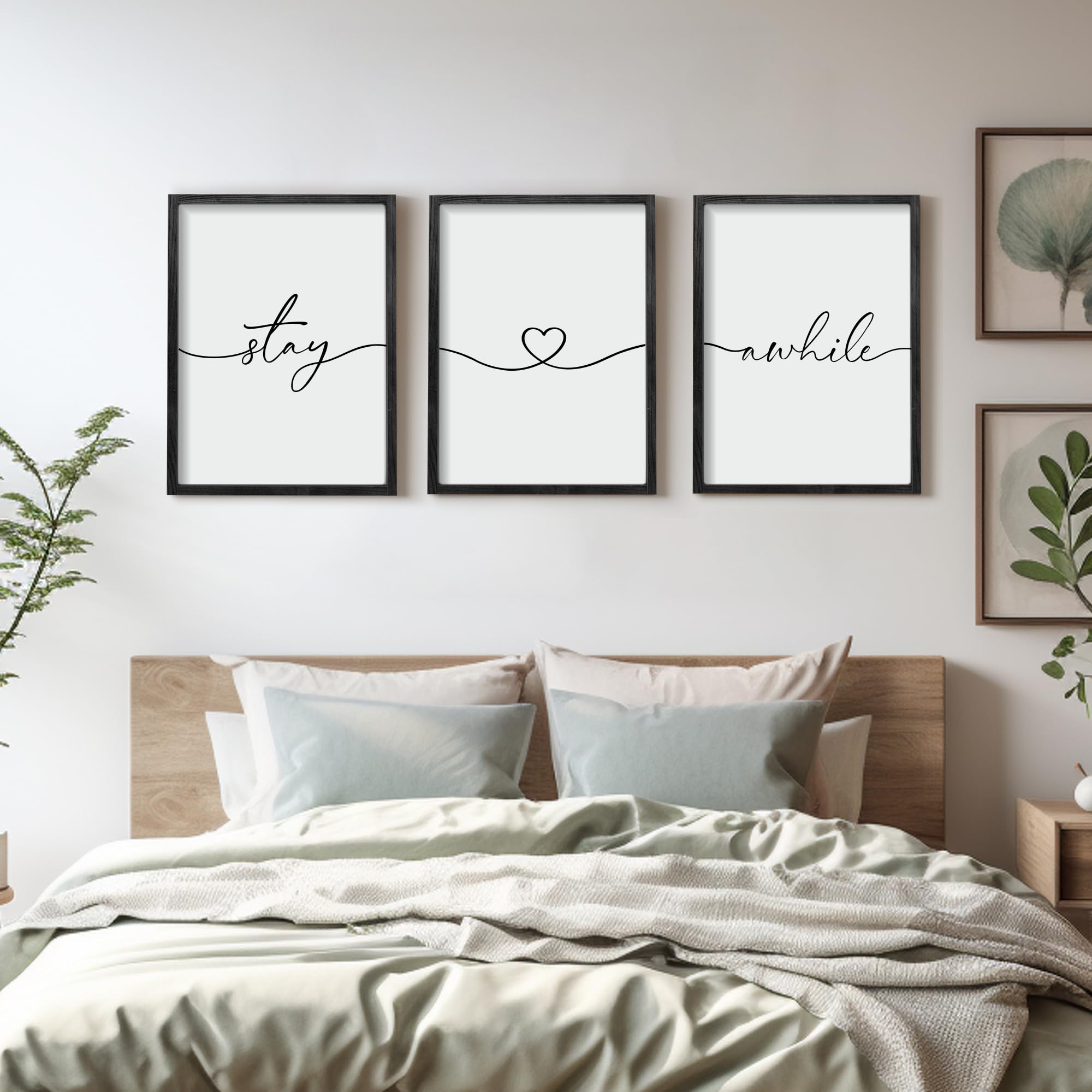 Houmury Set of 3 Framed Farmhouse Rustic Stay Awhile Wall Sign 11â€?x14â€? for Home Living Room Guest Room Entryway Wall Decor with Solid Wood Frame (11 * 14 Black)â€¦