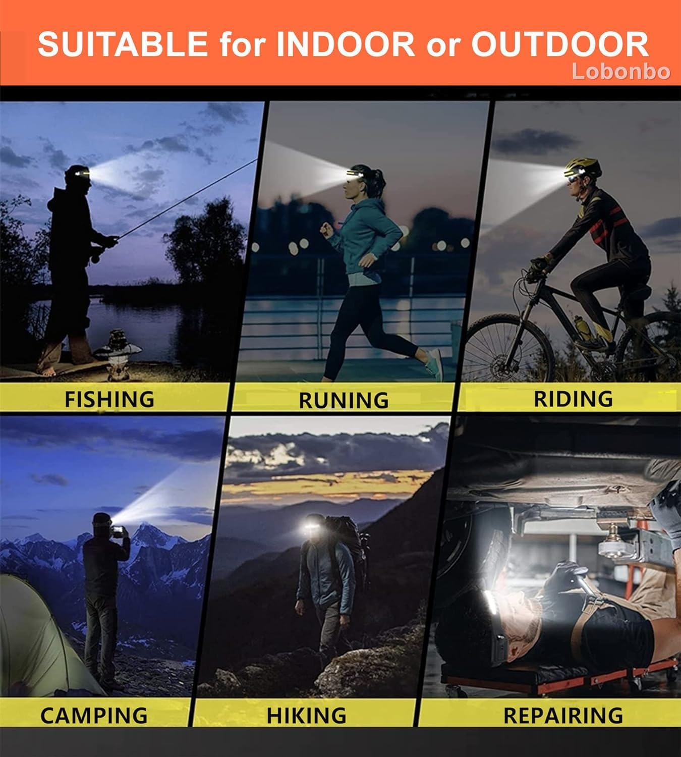 Headlamp Rechargeable, 230° Wide Beam Head Lamp,Portable Lightweight headlaght with Motion Sensor- Adults Camping Accessories Gear,Waterproof Head Light Flashlight for Cycling Fishing Repairing (5PCS)