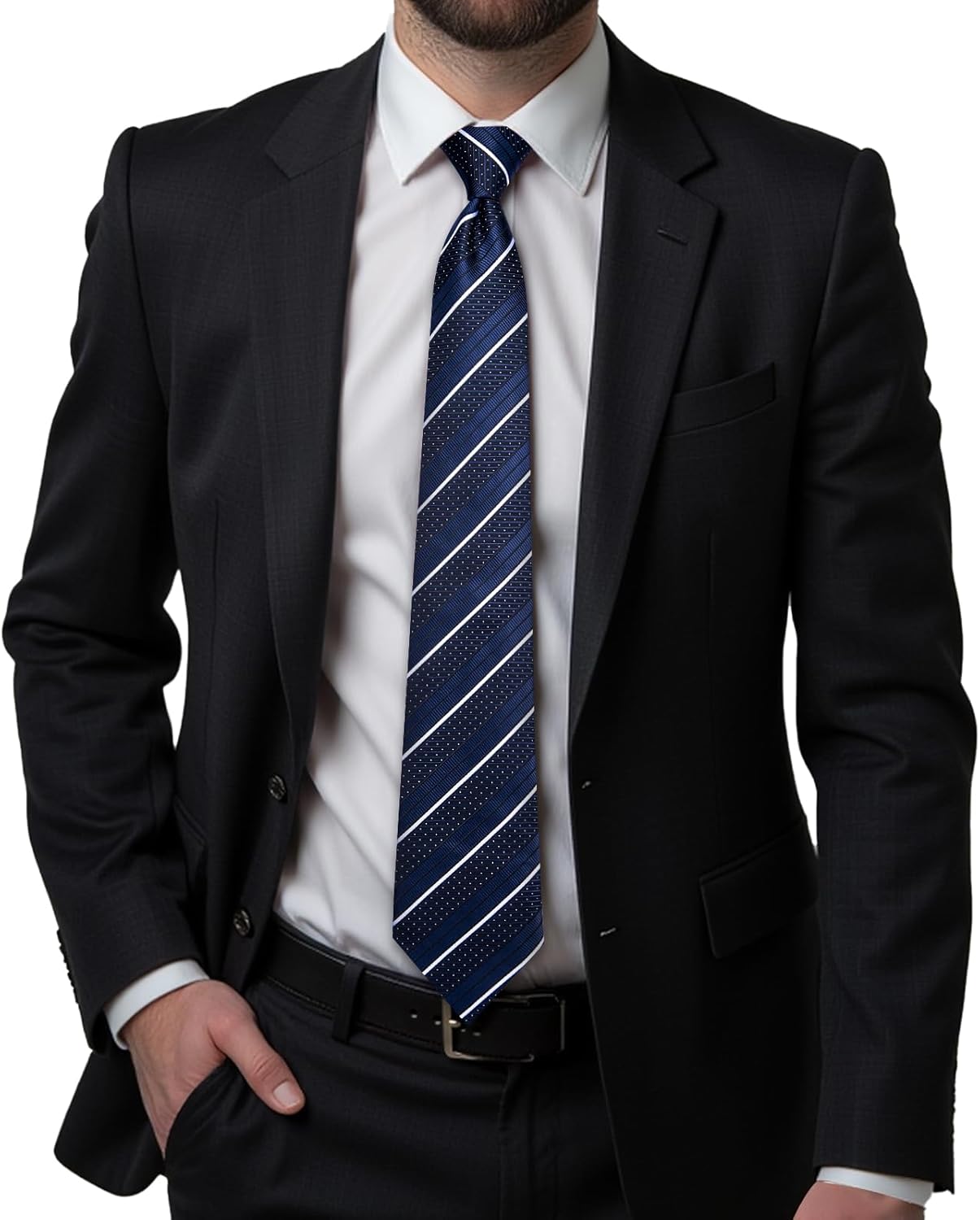 Hi-Tie Mens 70 inches Tie Set Extra Long Necktie With Cufflinks Handkerchief For Big and Tall Men Business Wedding - Image 2