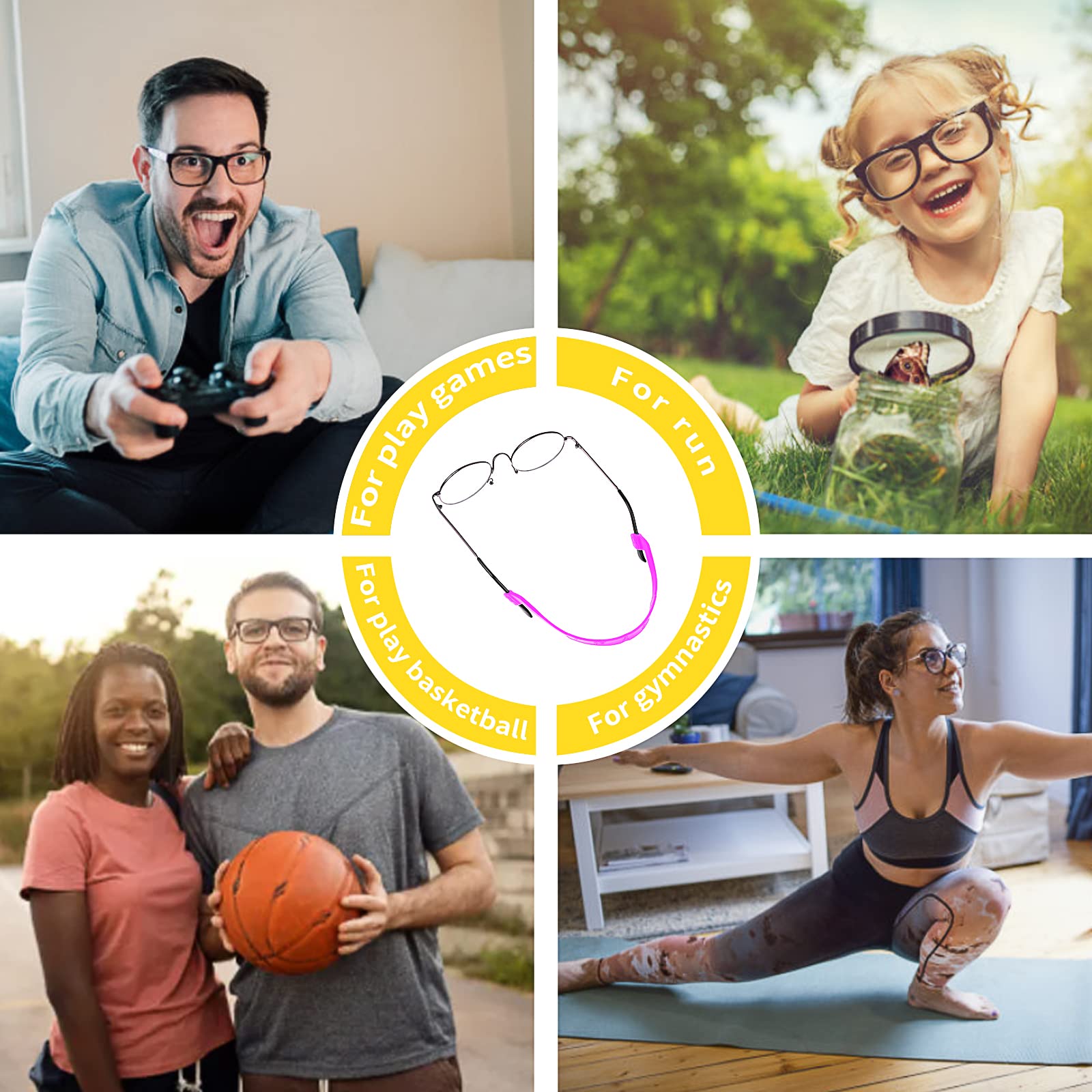12 Stück Brillenband Sport Kinder Silikon Brillenbänder 12 Stück Ohrclip Haken Set mit Brille mit Halter Brillenhalter Silikon Elastische Sport Kleinkind Brillenband mit Ohrclip Haken Herren