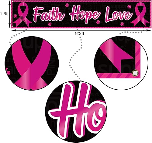 Miniatura 5 de Nepnuser Cartel de valla del mes de concientización sobre el cáncer de mama, cinta rosa, decoración de fiesta, pancarta de esperanza y amor, fe,