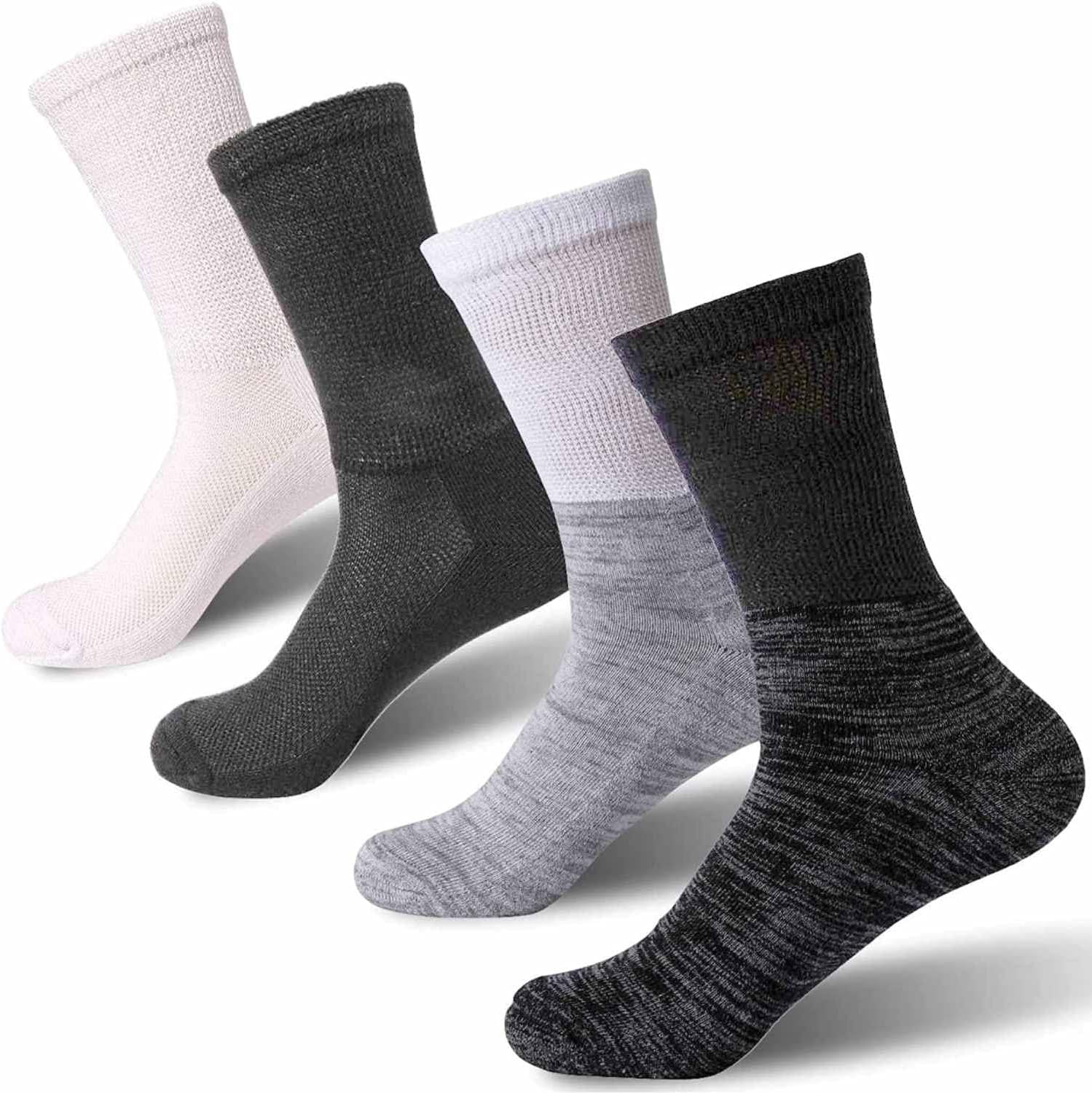 Diabetic Socks for Men - Extra Wide Socks for Swollen Feet in Bamboo Loose Socks for Circulation - 4 Pack Diabetic Socks Women for Edema Neuropathy Crew Socks - Womens Mens Diabetic Socks Black White : Health & Household