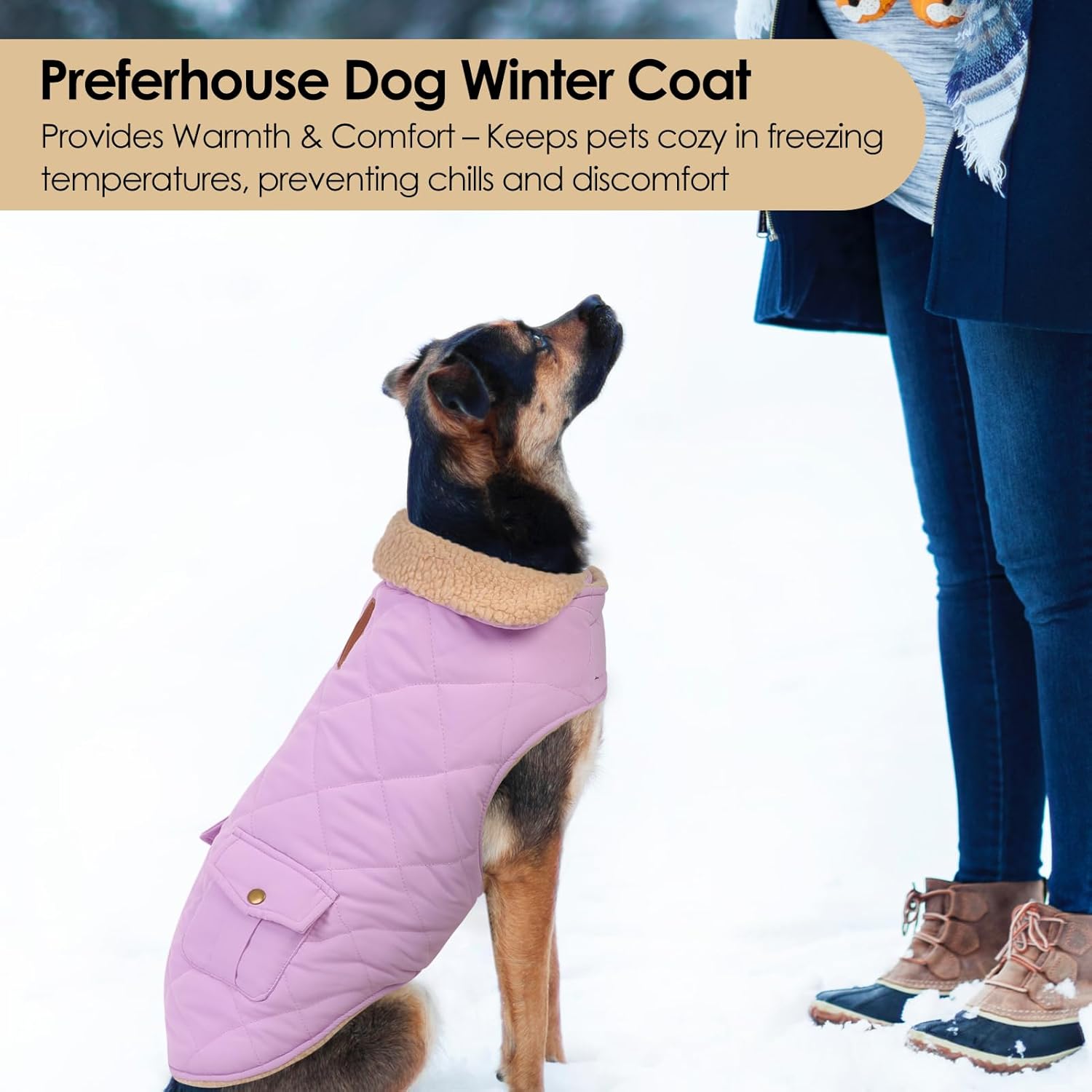 Winter Coat for Medium Dogs, Dog Plaid Jacket, Pets Coat for Cold Weather, Windproof Warm Garments, Pet Thickened Outfits Indoor Outdoor, Lilac M - Image 6
