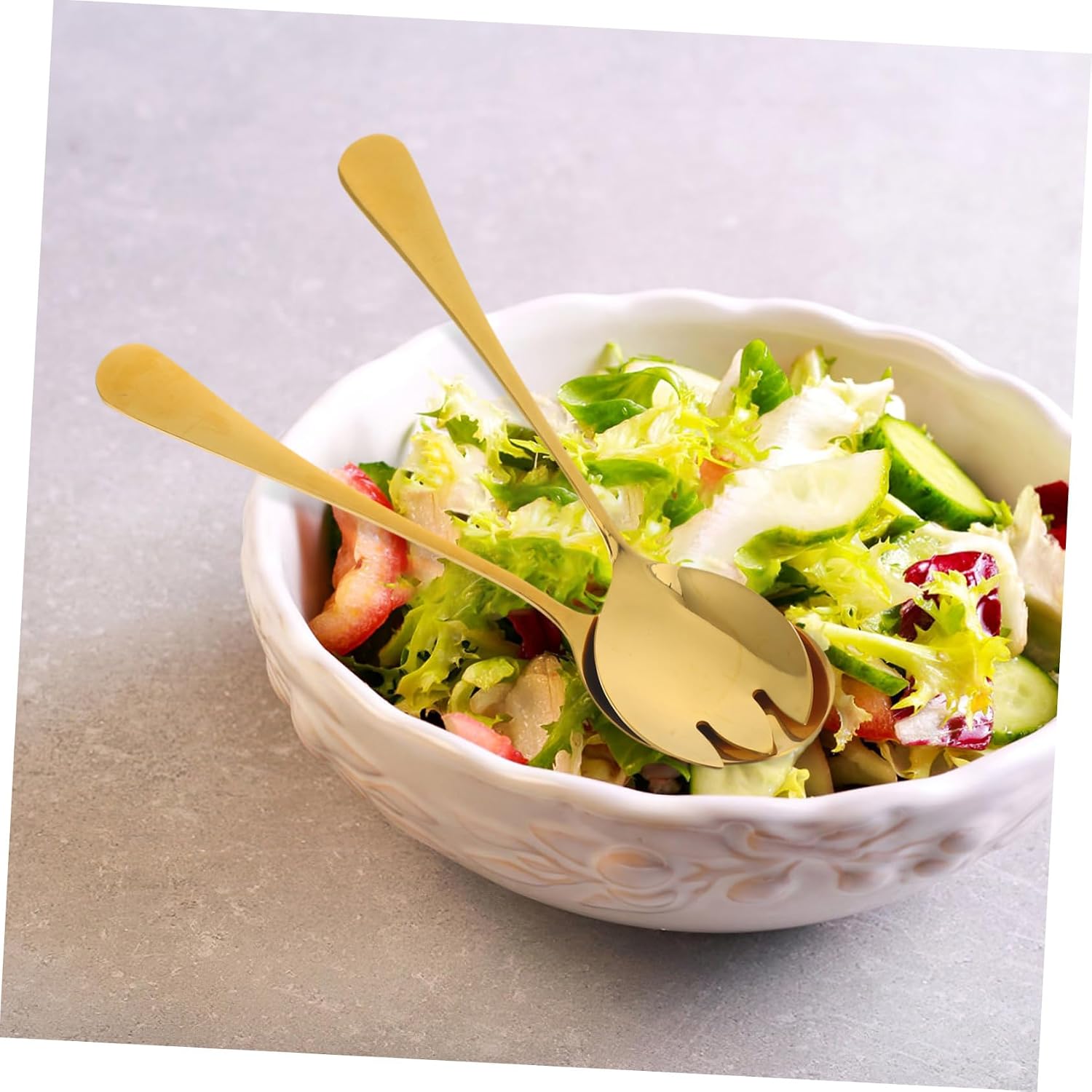 Golden Stainless Steel Salad Servers Set 2pcs for Serving Xmas