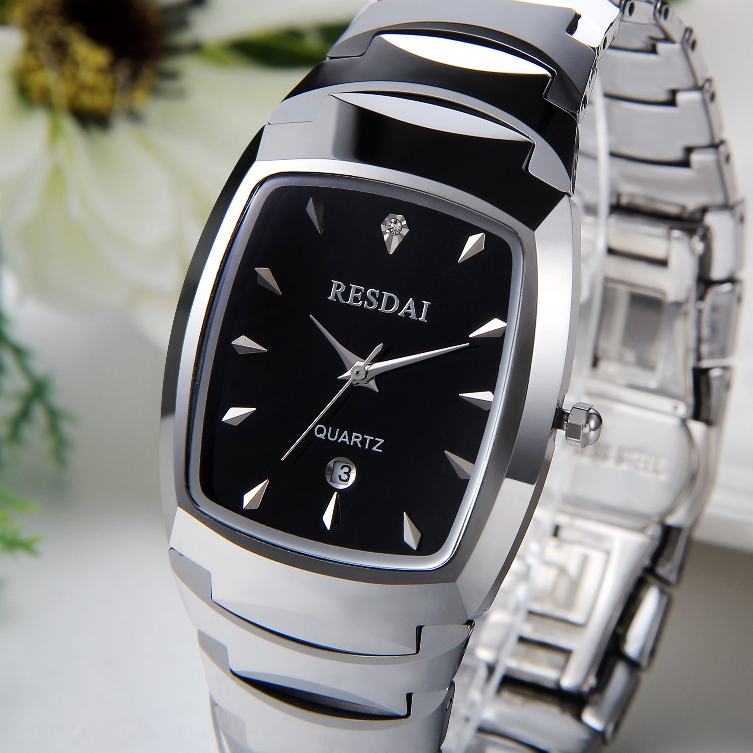 Jewelrywe Reloj cronógrafo de Cuarzo tungsteno Plata Calendario de la Mariposa de la Hebilla (Hombres)