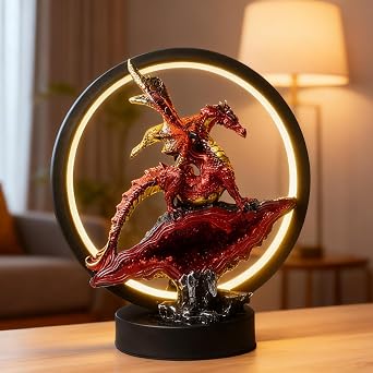 Dragon Lamp Statue Light Decor Dungeons and Dragons Gifts Red