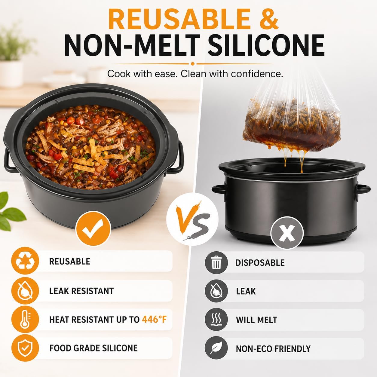 FROVEN 6 Quart Silicone Slow Cooker Liner Insert Reusable Dishwasher Safe image 5