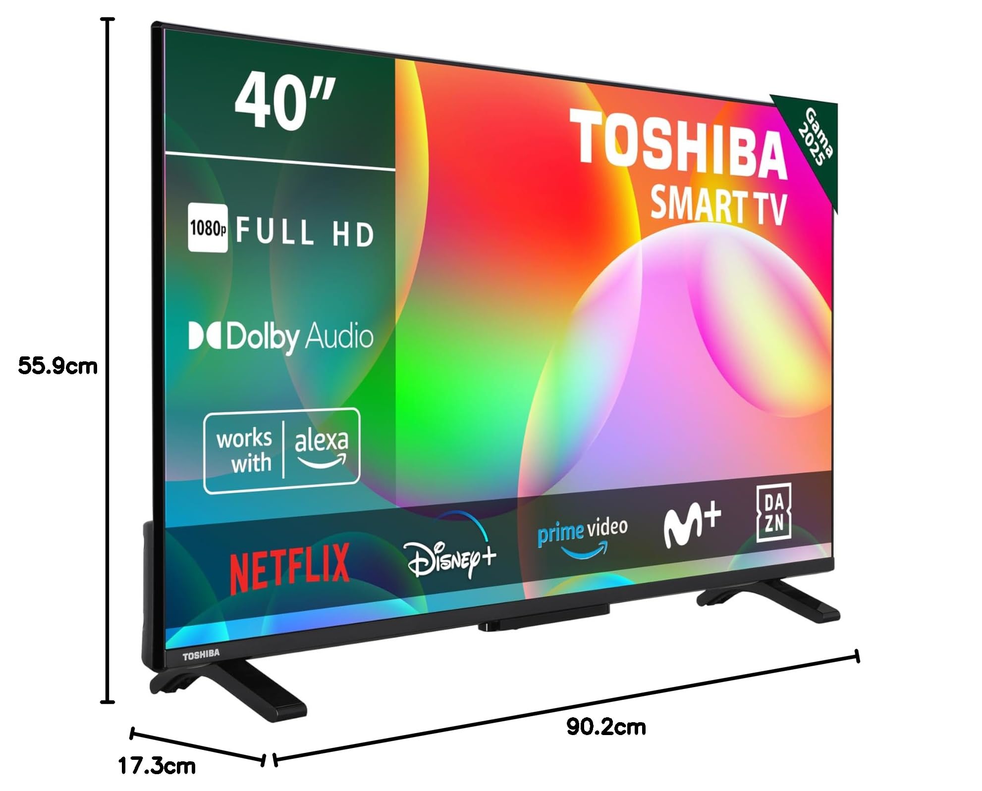 Toshiba 40LV2563DG Smart TV de 40", con Resolución Full HD (1920 x 1080), HDR, Compatible con Asistente de Voz Alexa y Google