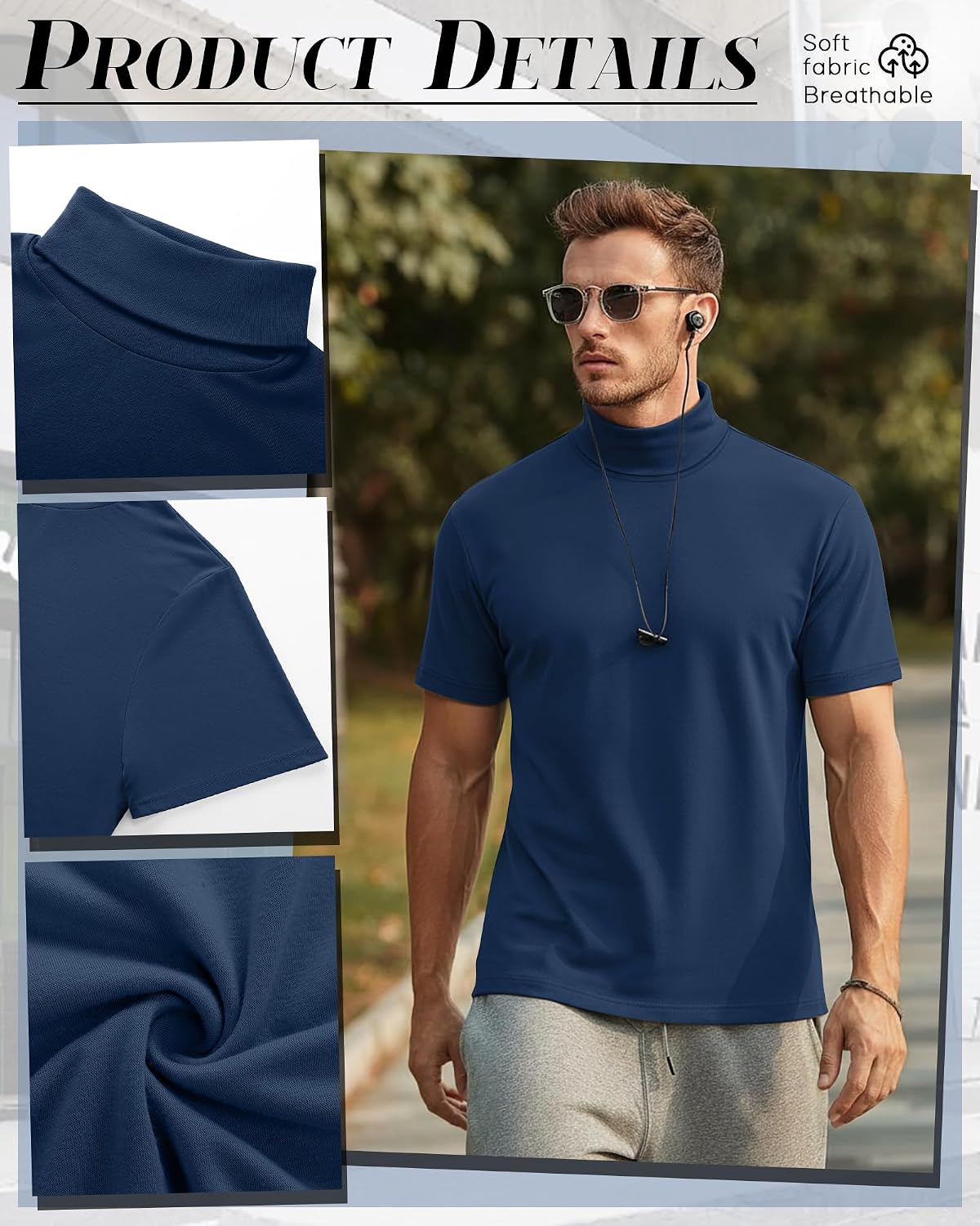 August Alley 3 Pack Men's Turtleneck Short Sleeve T Shirts