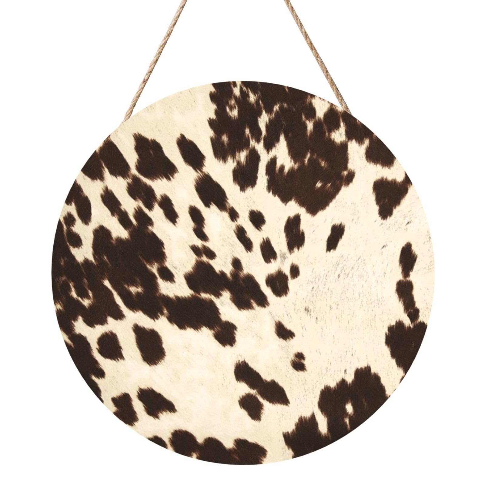 InOmak Brown Cowhide, Round Wood Panel Painting 12 in, Wall Hanging Painting For Home