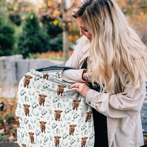 Miniatura 6 de HawSkgFub Highland Cow - Funda de asiento de automóvil 5 en 1 con diseño de hojas de eucalipto para bebé, regalo para amantes de las vacas, vaquero