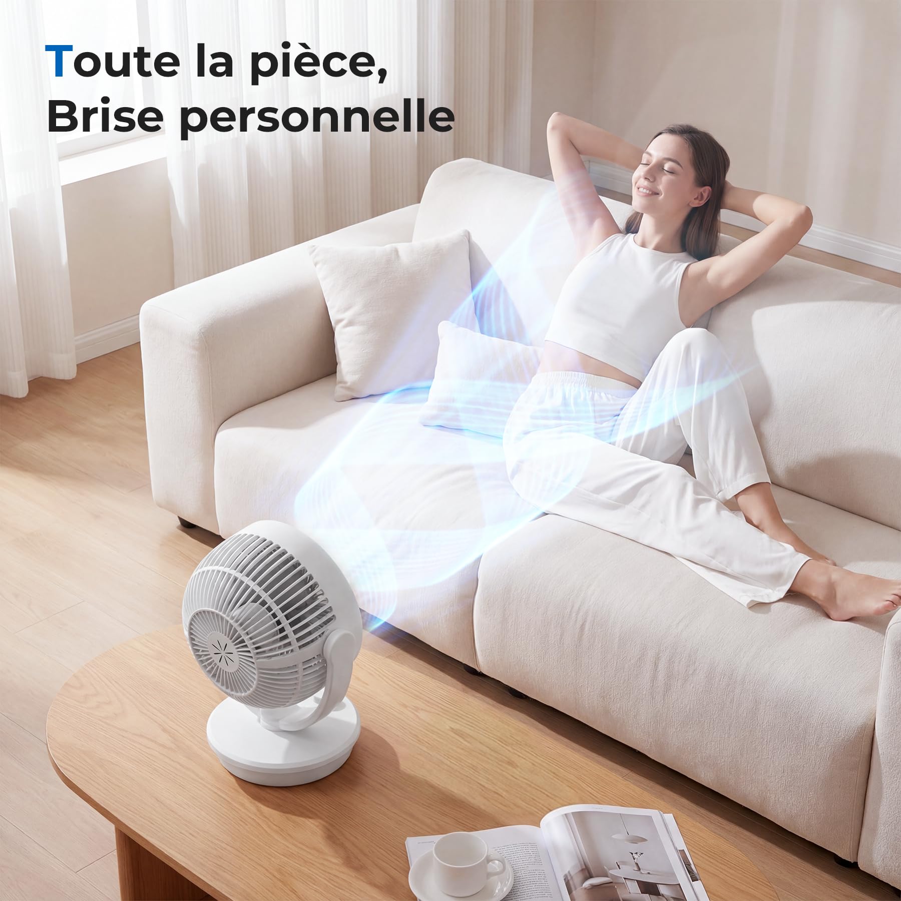 Ateroll Ventilateur Ultra Silencieux 27,5 cm, Ventilateur de Table Petit Circulateur d'Air 3D Turbo 3 Vitesses, 130° Vertical & 100° Horizontal Oscillant, Silencieux pour Chambre Salon Bureau