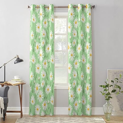 Miniatura 2 de Cortinas opacas con estampado verde 3D, cortinas de ventana con aislamiento térmico para oscurecer la habitación, juego de 2 paneles para sala de