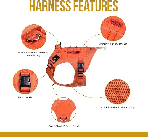 Miniatura 5 de OneTigris Arnés táctico para perro con asa, arnés militar para perros grandes y medianos, chaleco de servicio sin tirones, arnés ajustable para