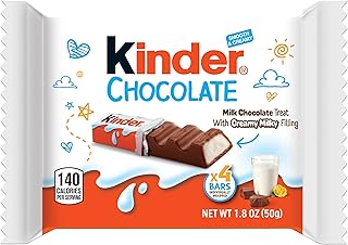 Kinder Chocolate, 4 Bars, Milk Chocolate Bar with Creamy Milky Filling, Individually Wrapped Candy, 1.8 oz Total