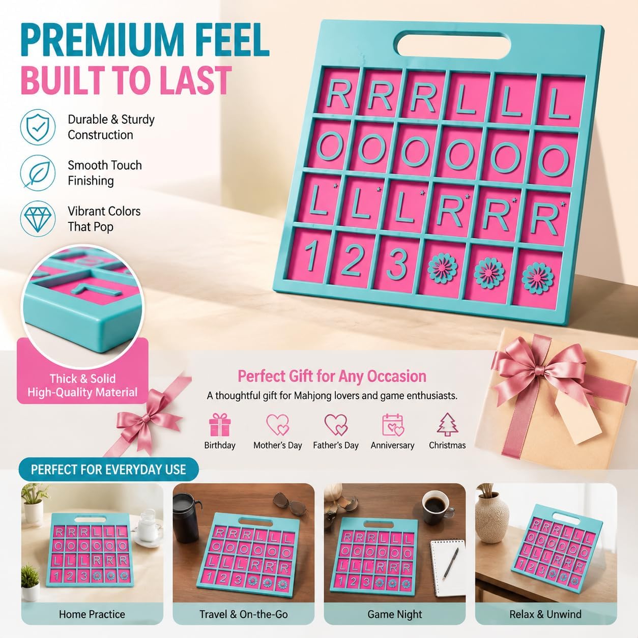 Solo Mahjong Board Practice Trainer, Mahjong Practice Board for Solo Play, 24-Slot Charleston Guide 2026, Single Player Tile Tray, Portable 3D Printed Training Aid, Player Practice Accessory for Clubs