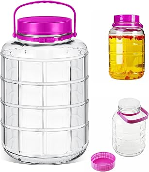 ATEK Large Glass Jar with Lid,5L Clear Storage jars with Airtight Lid and Handle Preserving Storage Jars with Wide Mouth Jars with Airtight Container Fermenting Jar for Pickle Cucumber